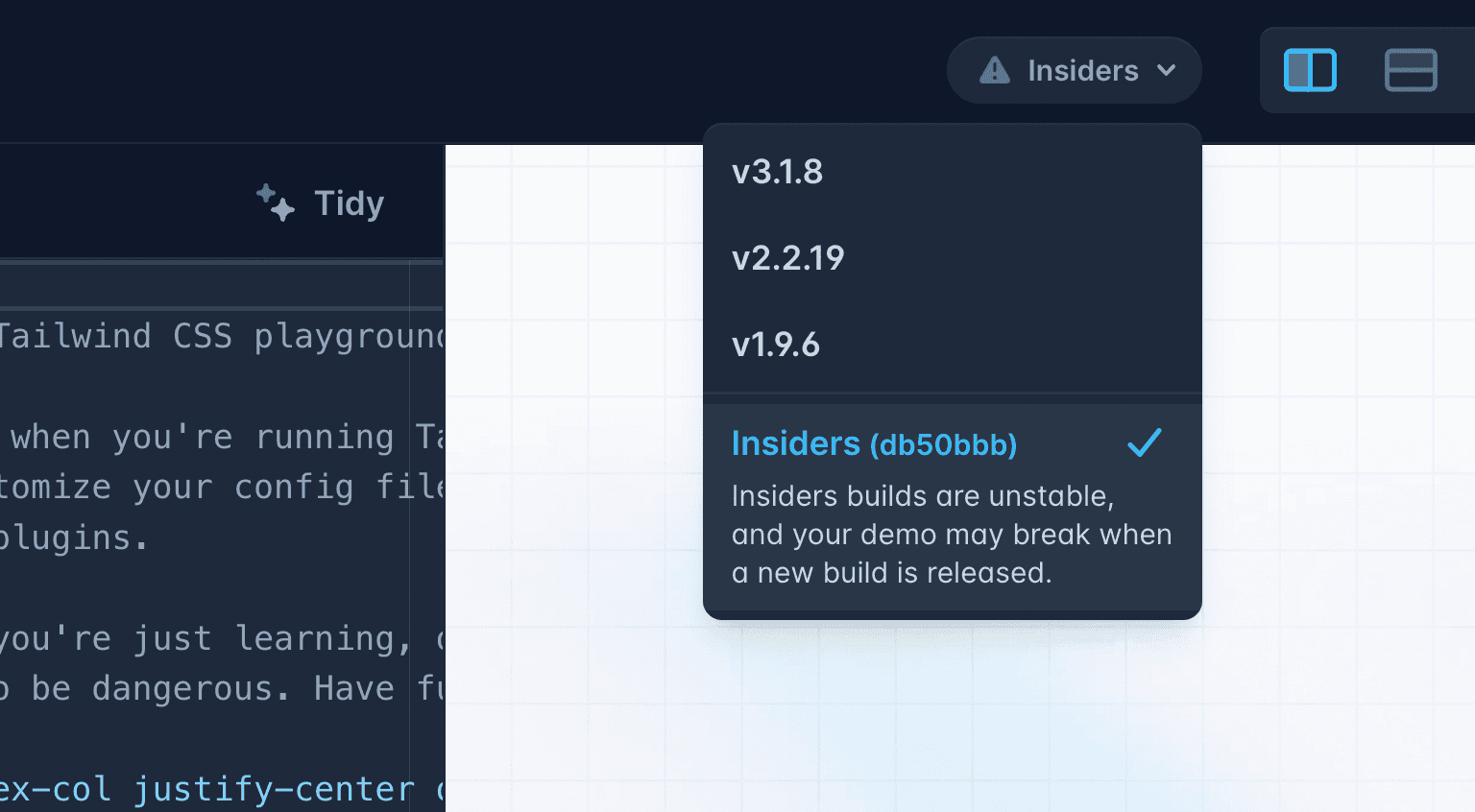 Tailwind Play insiders 选项