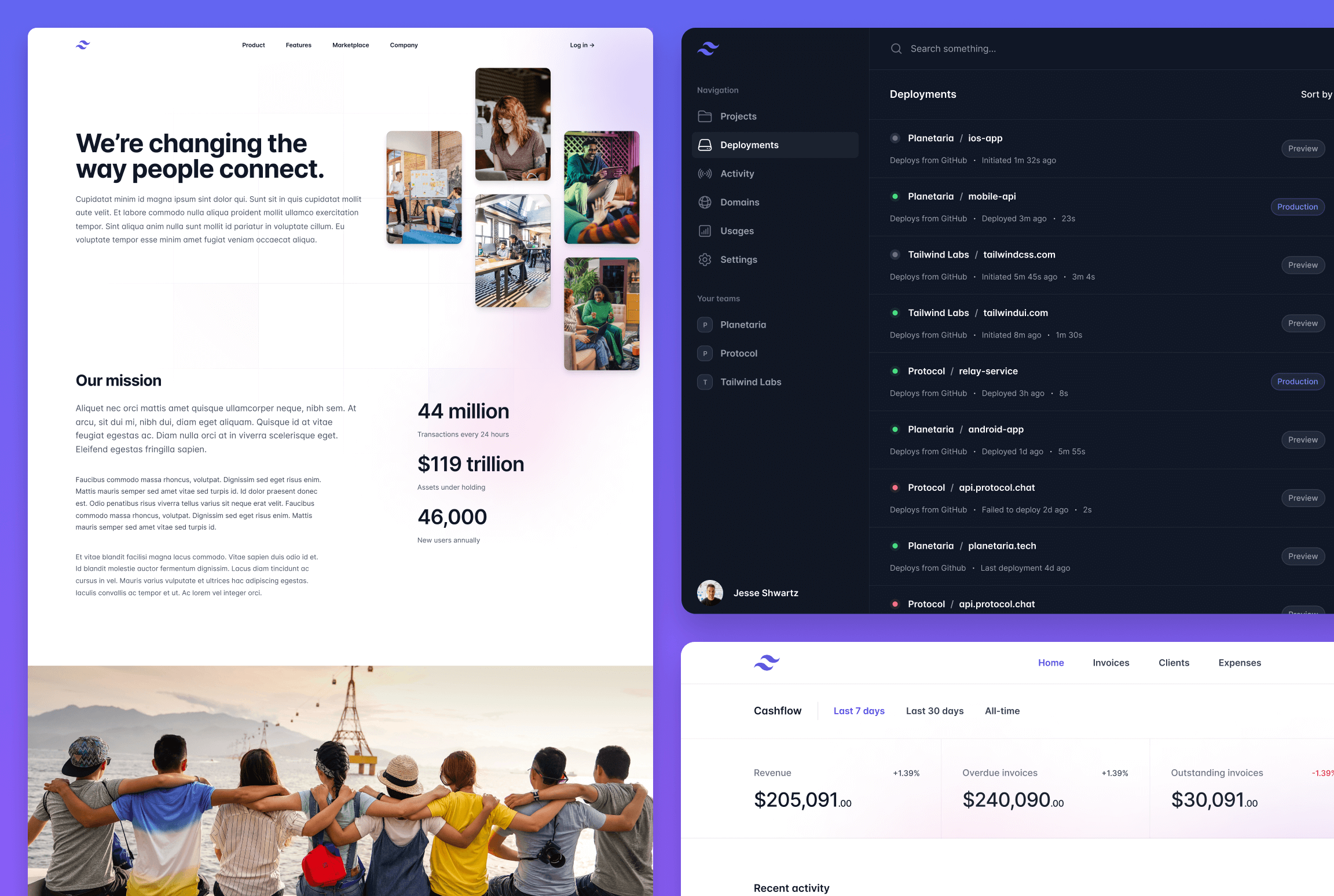 Tailwind UI 中新页面示例的拼贴