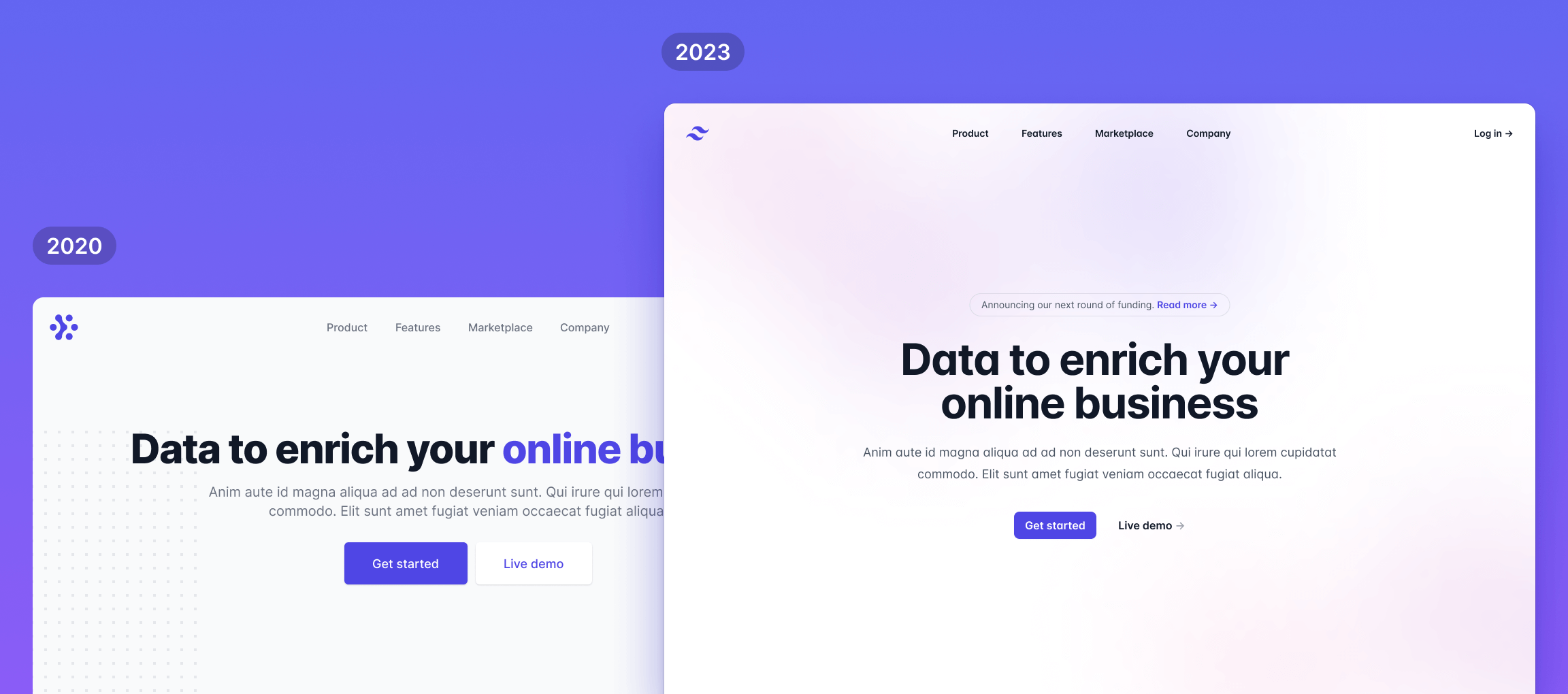 Tailwind UI 中一个旧组件与其新重新设计版本的对比